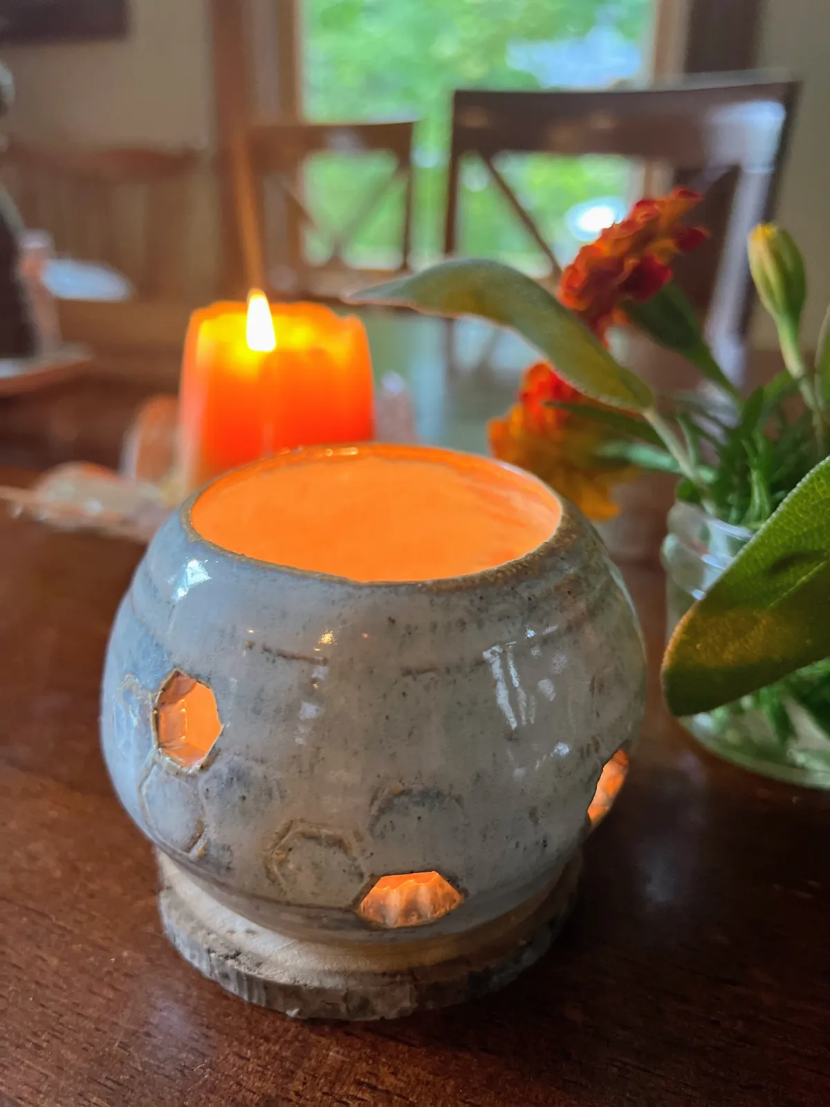 Hive Lantern glowing on a dinner table